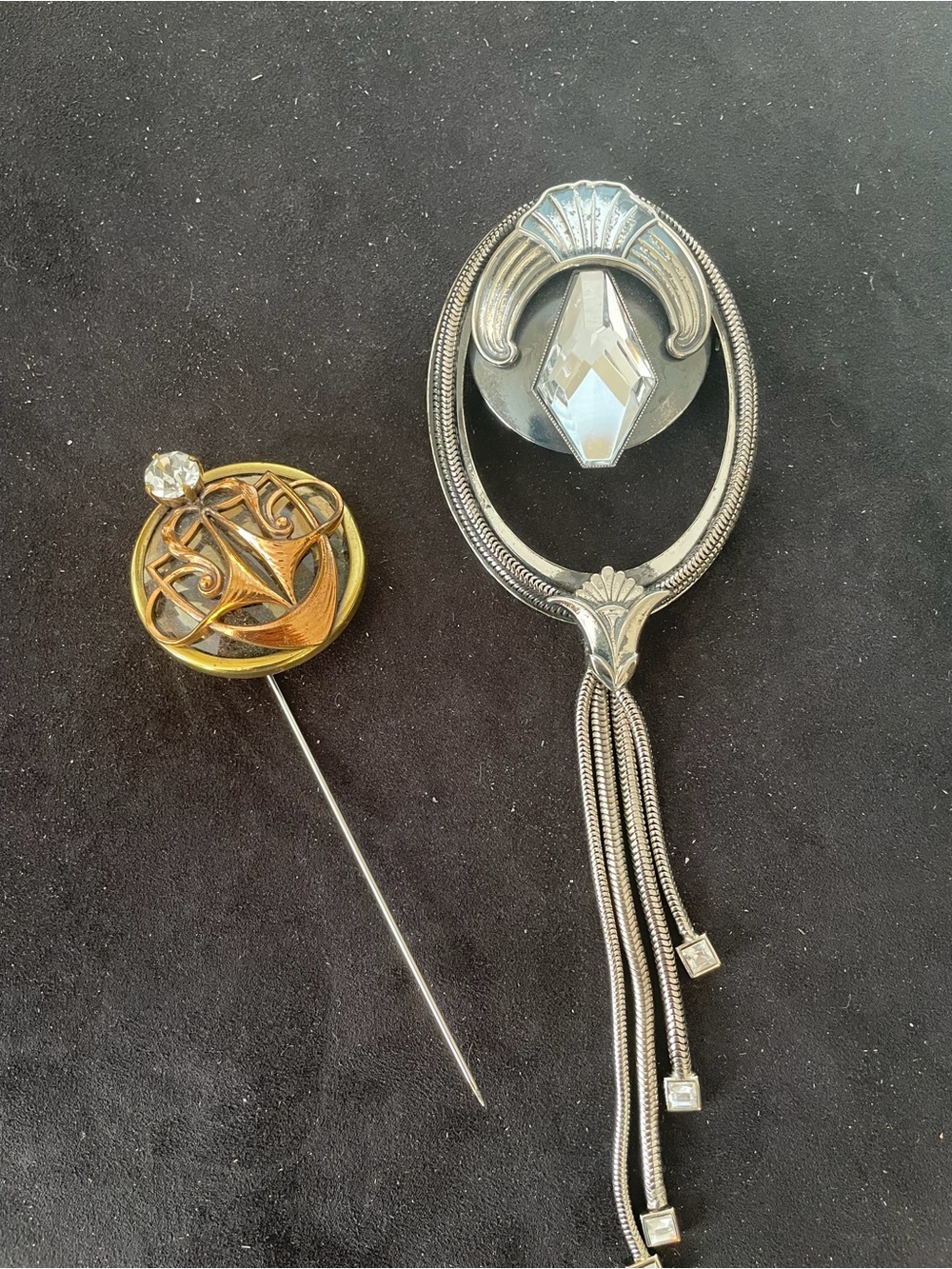 Pair of vintage Ermani Bulatti Art Nouveau Silver and Gold Brooches
